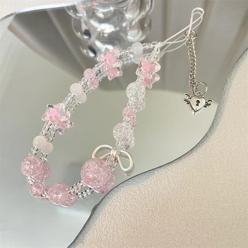 

Sweet Ins Aesthetic Star Bow Mobile Phone Lanyard Pendant Fashion Pink Decor Ornament CCD Camera Accessories Plastic