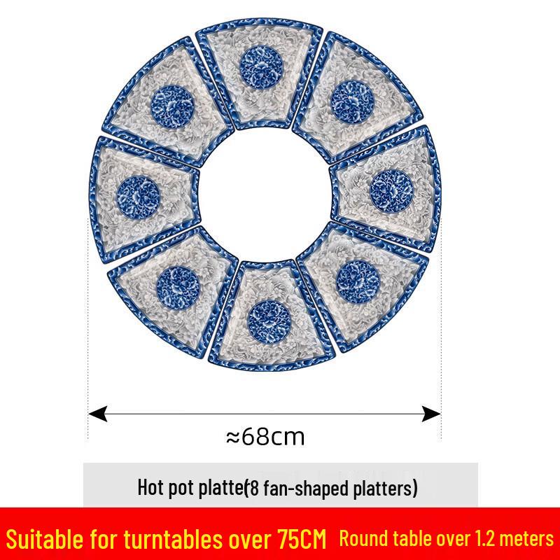 Handun Blue and White Porcelain Fan Platter Set