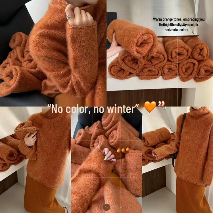 Women's 2025 Wool Turtleneck Sweater - Thick, Plush Fleece, High Neck Base Layer for Autumn & Winter
