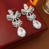 Silver Needle New Chinese Zircon Leaf Water Drop Earrings Light Luxury Premium Sense Earrings Retro Court Style Temperament Earrings Women