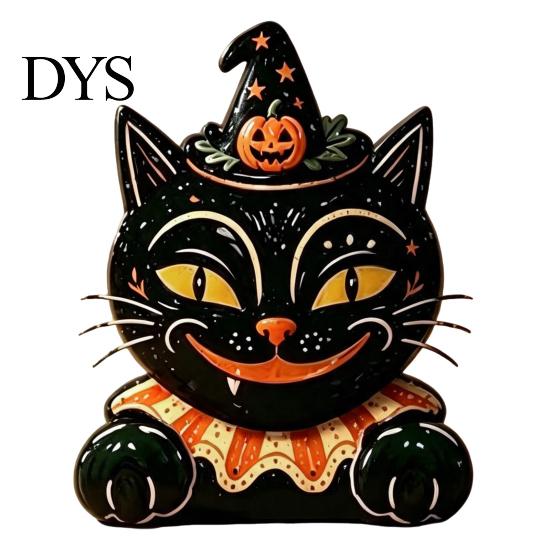 Wooden Cat Figurine Vintage Halloween Figurine, Rustic Witch Zombie Owl Frog Tabletop Small Wood Ornament Ornament, Farmhouse Tiered Tray Decoration