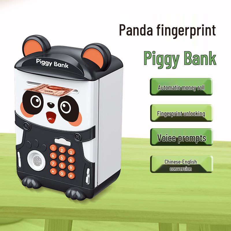 Cartoon Panda Piggy Bank with Fingerprint Password Lock English Panda Fingerprint Piggy Bank 560g