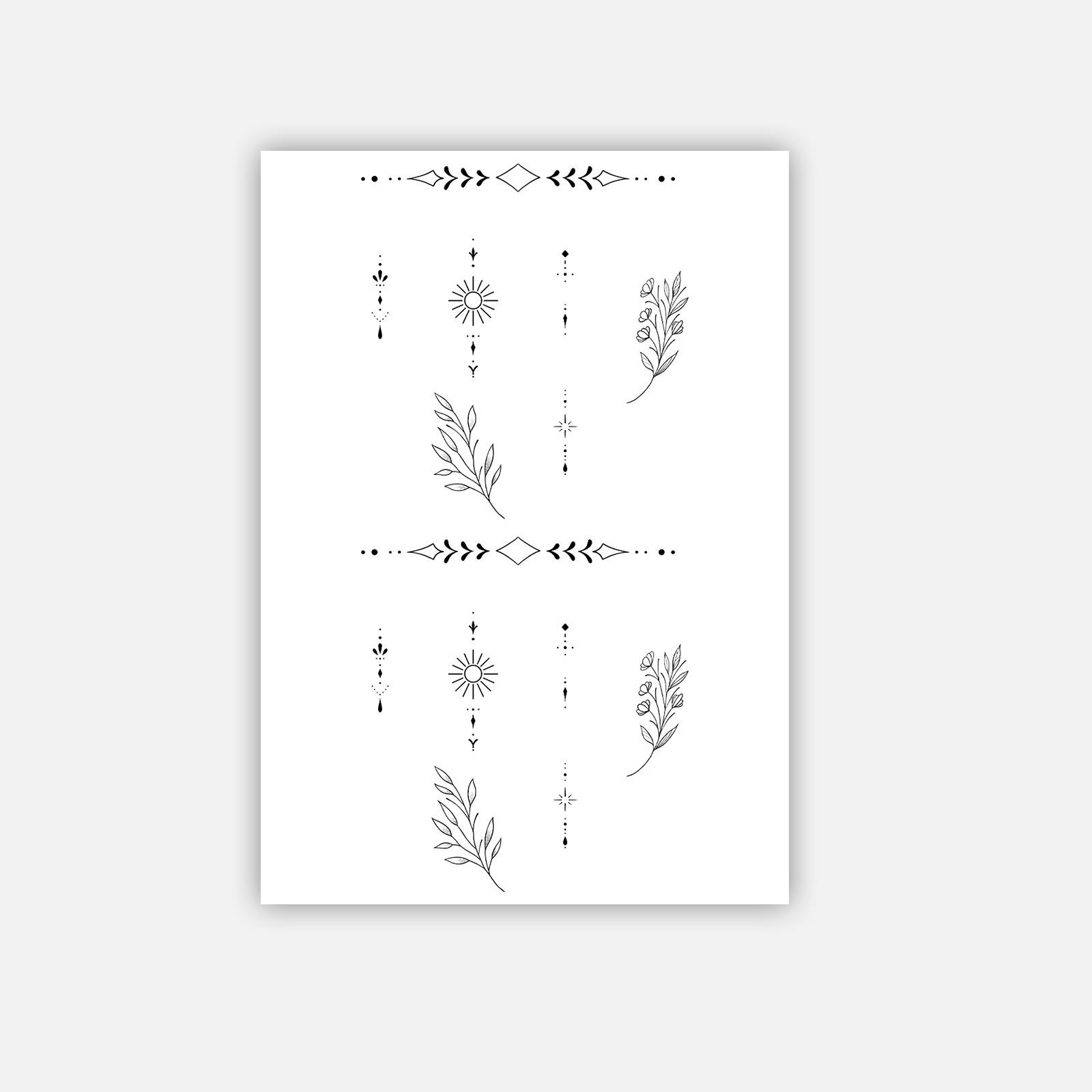 

Minimalist Plant Sun Tattoo Sticker, Waterproof And Long-Lasting, Simulated Tattoo Sticker With Finger Lines On The Back Of The Hand 7*10