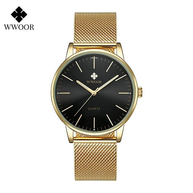 WWOOR Men's Watches Ultra thin Stainless Steel Waterproof Quartz Wrist Watch for Men Top Brand Luxury Fashion Male Watch