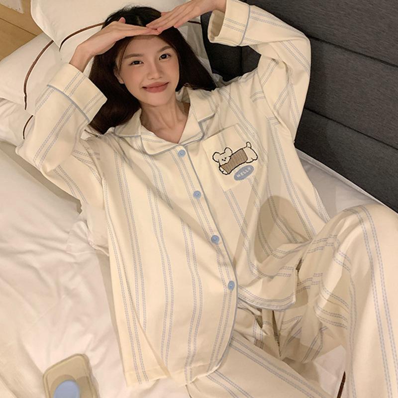 1011 new pajamas women's autumn and winter sweet and cute long-sleeved trousers girl raw loungewear suit can be worn outside