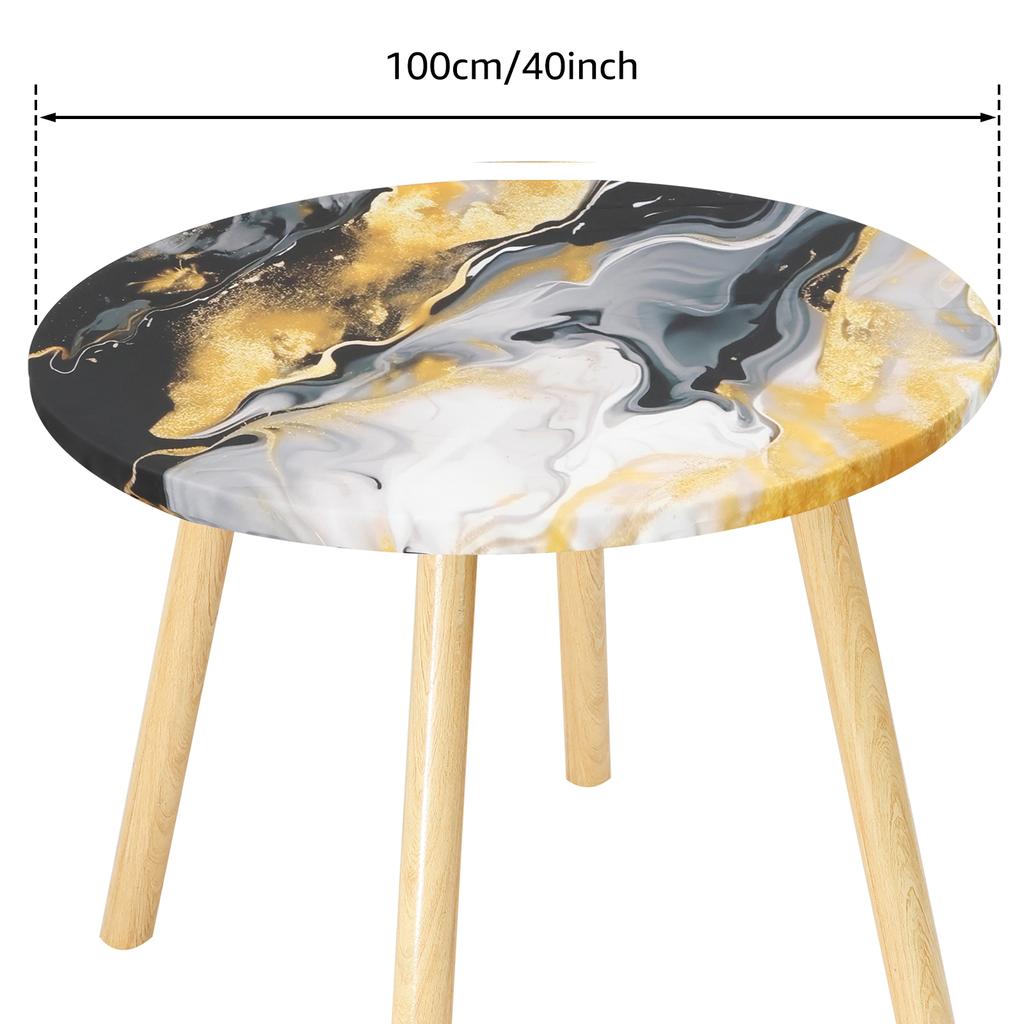 Flower Print Round Tablecloth Wood Texture Vintage Indoor Outdoor Waterproof Elastic Edge Picnic Table Cloth Decor