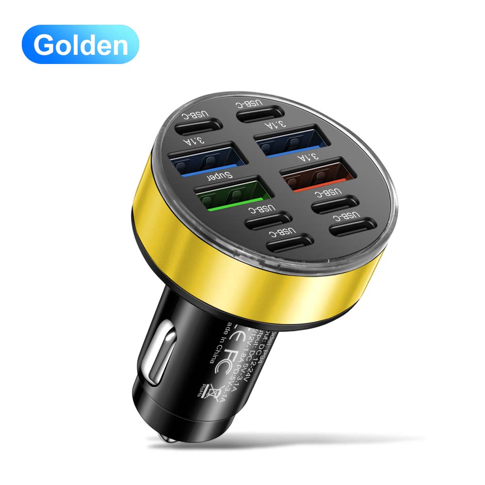 

Всего 100 Вт 10 в 1 автомобильное зарядное устройство быстрая зарядка PD QC3.0 автомобильный прикуриватель телефон адаптер для iPhone Samsung Xiaomi P94 Gold