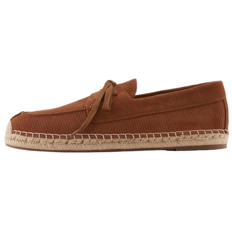 Emporio Armani Leather Round Toe Lace-Up Fisherman Shoes Men shoes Brown X4S032XR339K357 40