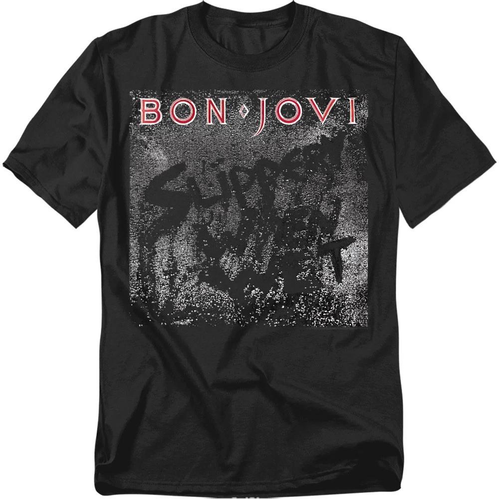 

Bon Jovi Slippery Cover 100% Cotton T-shirt Mens Tees Top S-5XL, Black XL