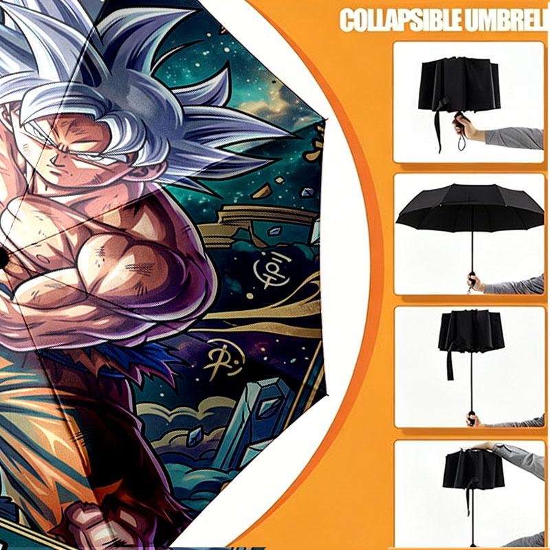 Custom Name Personalized Dragon Ball Z Print Umbrella, Auto Open Close, 8‑Rib Sturdy Frame, Commute Camping Hiking Use, Birthday Gift