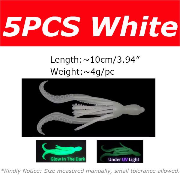 5PCS 10cm/4g Octopus Squid Bait Fluo Saltwater Snapper Fishing Soft Lure TPR Material Kabura Pesca Wobbler Fishing Tackle