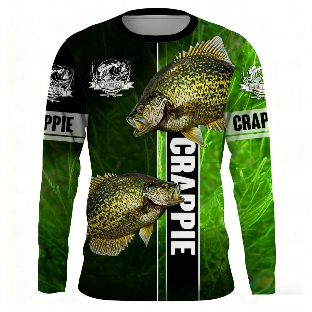 Men's Outdoor Fishing Long Sleeve T-shirts Fish Print Round Neck tshirt Summer Casual Loose Top Oversized Fishing Clothes