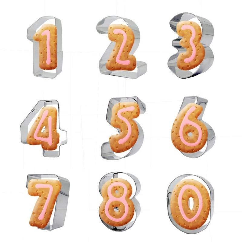 9Pcs Stainless Steel Number Shape Cookie Cutters Set 0-8 Digit Baking Biscuit Molds for Fondant and Cake Decorations, Dessert Tool for Date Treats