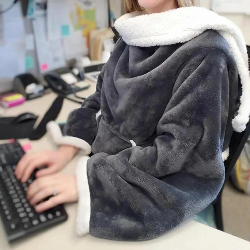 Hooded Super Large Flannel TV Blanket - Wearable, Warm, & Thick Lambswool Cold Protection for Lazy Days