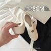 Leather inner height increase 5cm ballet shallow mouth Mary Jane shoes cross belt elastic band casual sports shoes women's German training shoes
