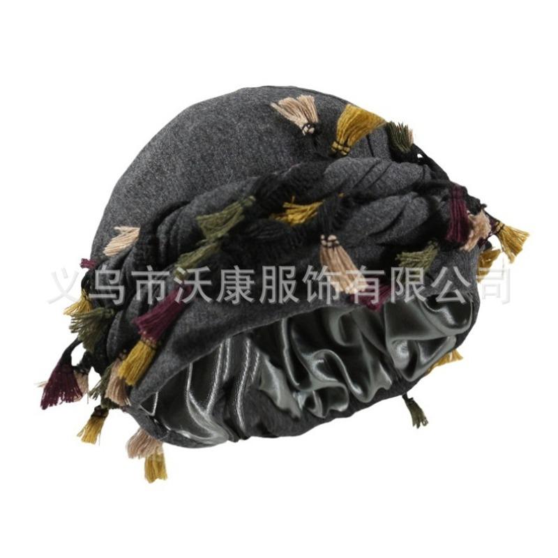 fringed headscarf hat, solid color cashew print twist tail hat, hip hop twist braided hat