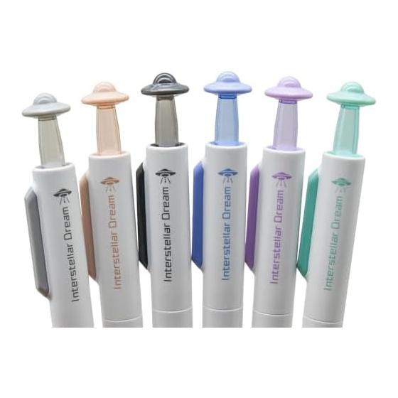 Maydahui Stylish Interstellar UFO Airship Ballpoint Pens, Set of 6, 0.5mm, Cute Gel Pens for Stationery, Planners, Kids, Students, Christmas Gifts,