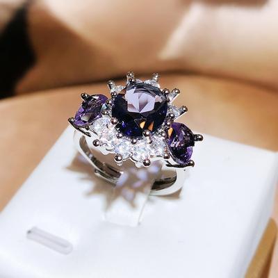 Copper Simple Sweet Diamond Ring Ladies New Purple Zircon Ring Women's Party Wedding Birthday Gift