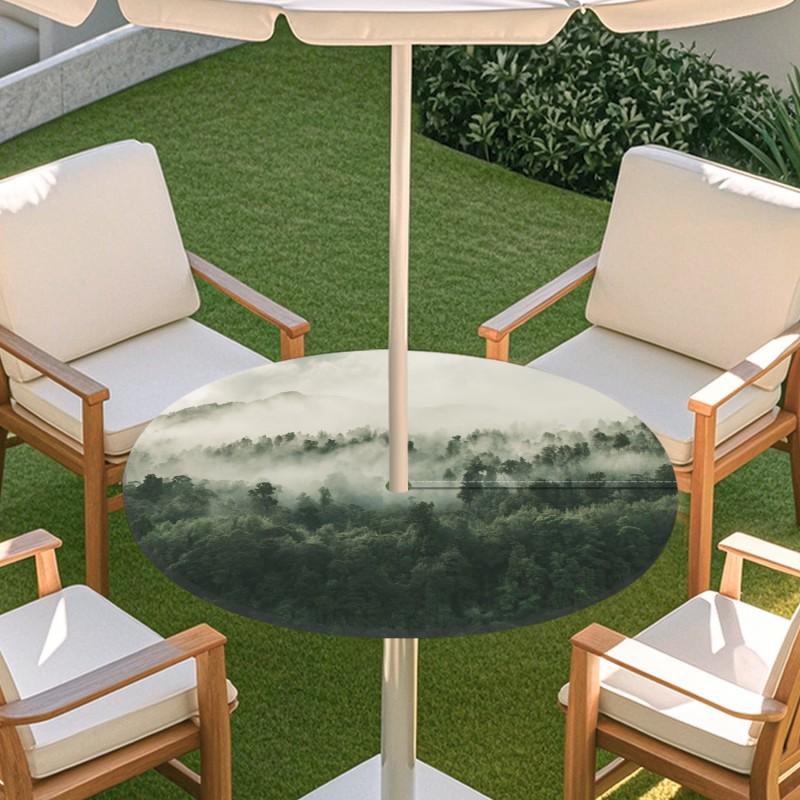 Outdoor Round Table Cover With Nature Print Waterproof Elastic Hem Patio Garden Deck