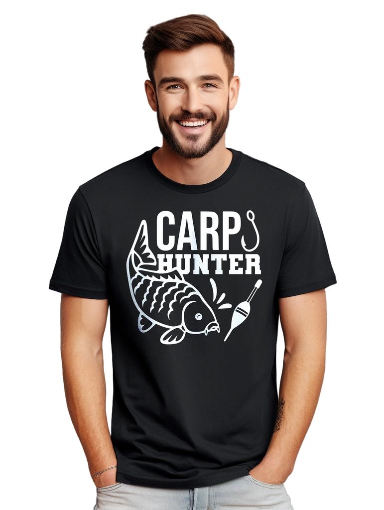 Carp Hunter T-Shirt Mens Womens Tees Top - Hooked on Humor! Funny T-Shirt Mens Womens Tees Top, Unisex Printed Design. Ree