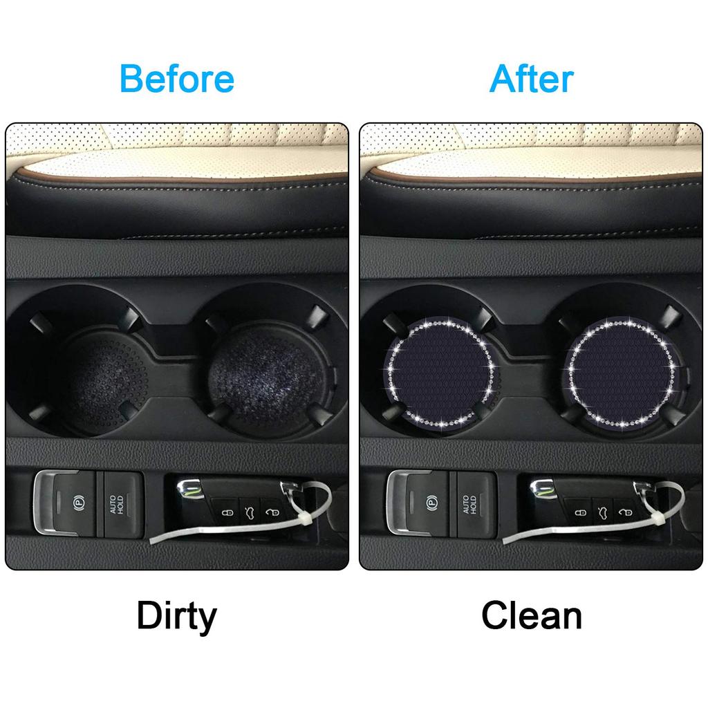 Wisdompro Car Non-Slip Coaster Bling Car Drink Holder Cup Mat Vinyl Anti-Slip Vibration Proof Round 70mm Diameter 4pcs Black