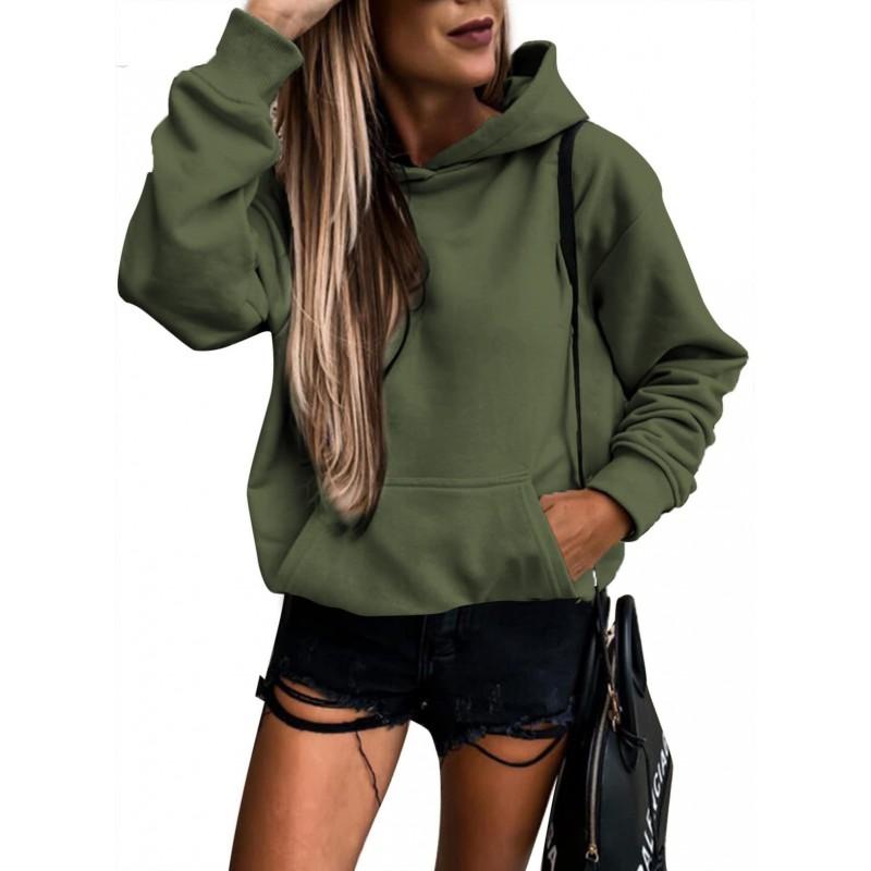 Womens Oversized Hooded Sweatshirt Long Sleeve Solid Color Fleece Lined Casual Top Teens Young Adults