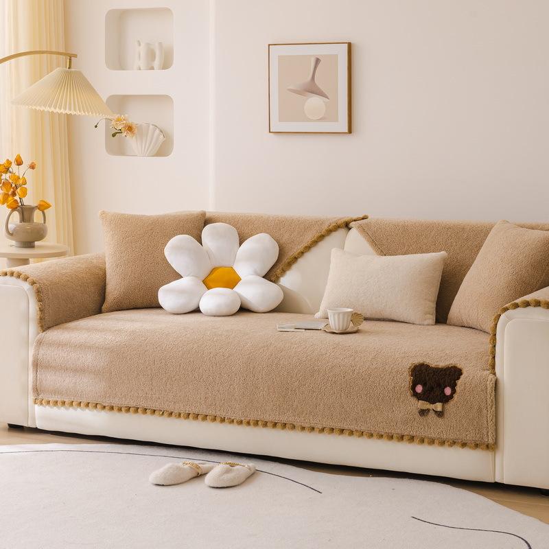 Pernă nouă de canapea din fleece teddy de desene animate, toamnă și iarnă, fixă, antiderapantă, pernă de șezut, husă groasă de pluș