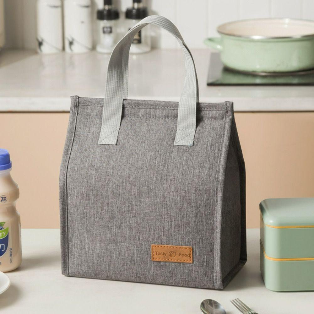 Solid Color Thermal Breakfast Organizer Tote Canvas Lunch Bag Food Hand Bags Waterproof Lunch Bag