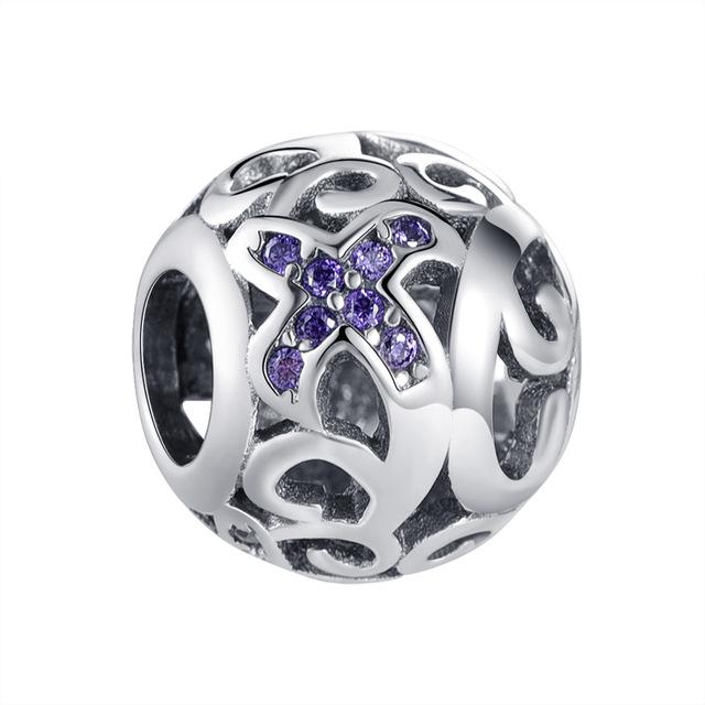 Copper Metal Flower Four-leaf Clover Sparkling Clear Zircon Do It Yourself Round Bead Components Compatible With Authentic Original Charm Bead