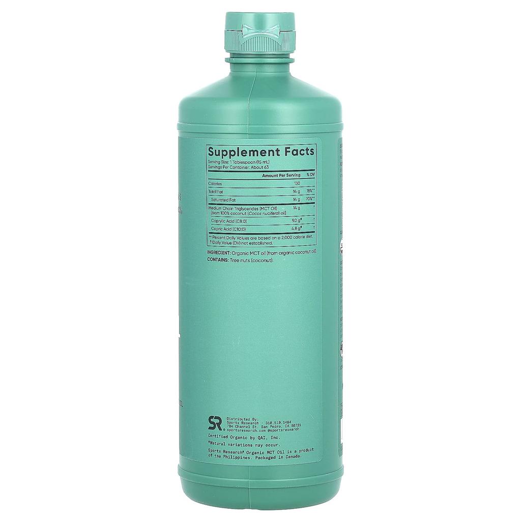 Organic Mct Oil, Unflavored, 946 Ml (32 Fl Oz)