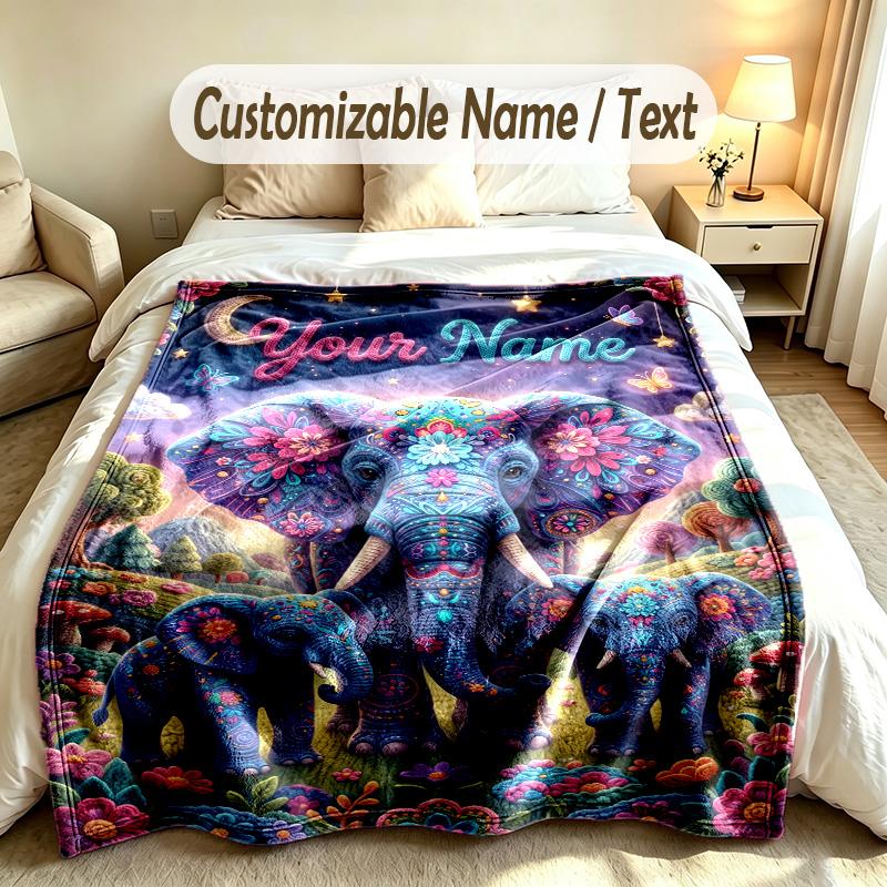 Olifant Thema Zachte Deken Gepersonaliseerd Aangepaste Naam Tekst Print Warme Deken Huis Sofa Slaapkamer Decor