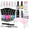 5 Color Gel Nail Polish Kit with Extender Gel, Cuticle Oil, LED Lamp, Cartoon Charms, Nail Tips, Tweezers Set
