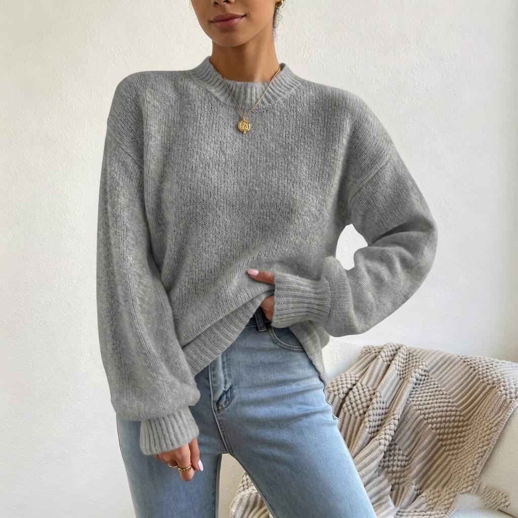 Women's Casual Color Mock Neck Long Sleeve Pullover Sweater Knit Top