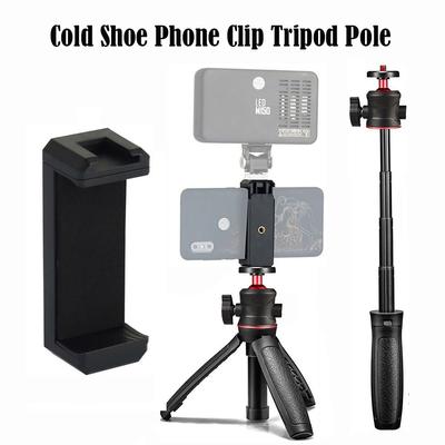 Phone Foldable Extend Pole Tripod Clip Mount with Cold Shoe Mount 1/4'' Screw Interface for iPhone Samsung XIAOMI Mic LED Light