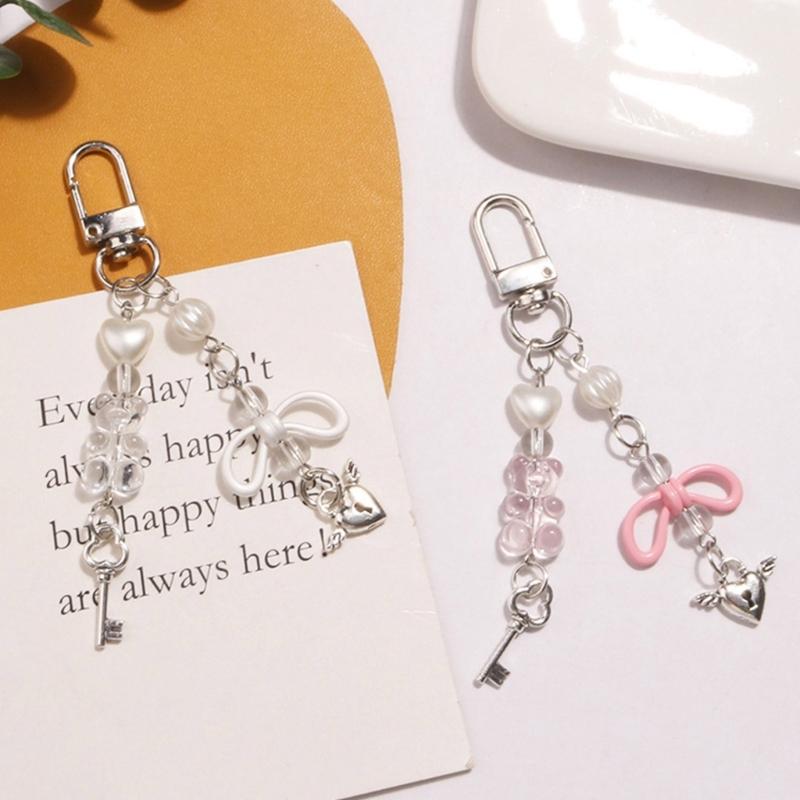 Niedlicher Herzschloss Bär Perlenanhänger Handyband Lanyard Tasche Schlüsselanhänger Rucksackanhänger Autoschlüssel Dekoration Kette
