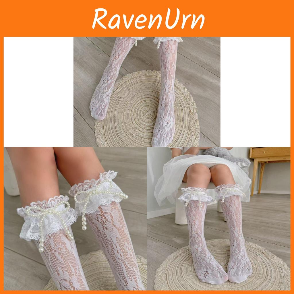 Girls Lace Trim Knee Socks With Butterfly Bow Pattern For Spring And Summer Wear