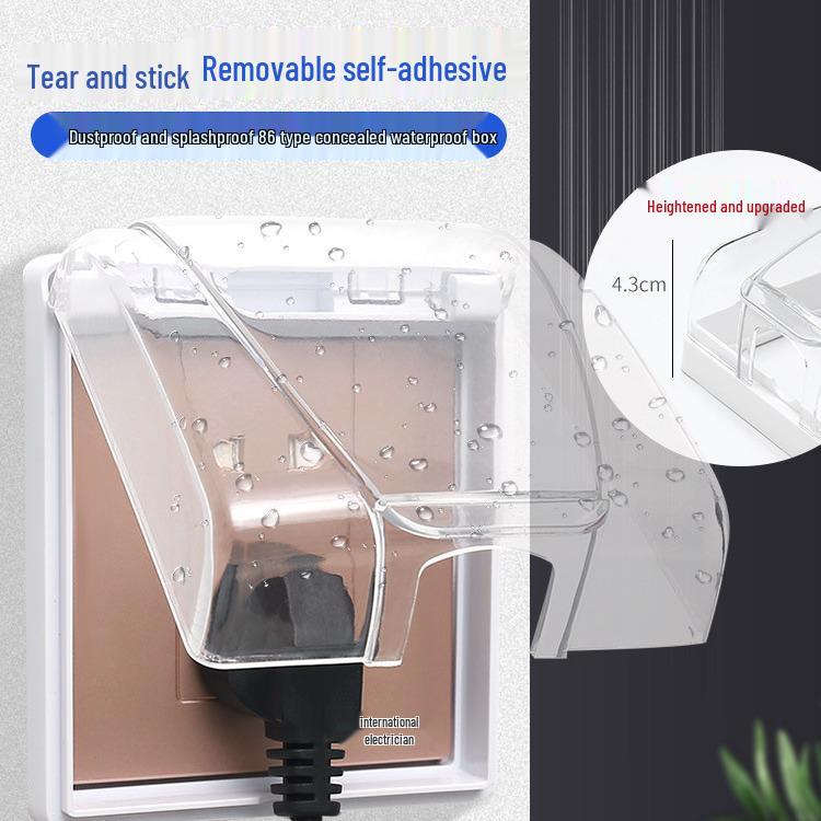 86 Type Waterproof Bathroom Socket Cover - Adhesive Splashproof Protective Box