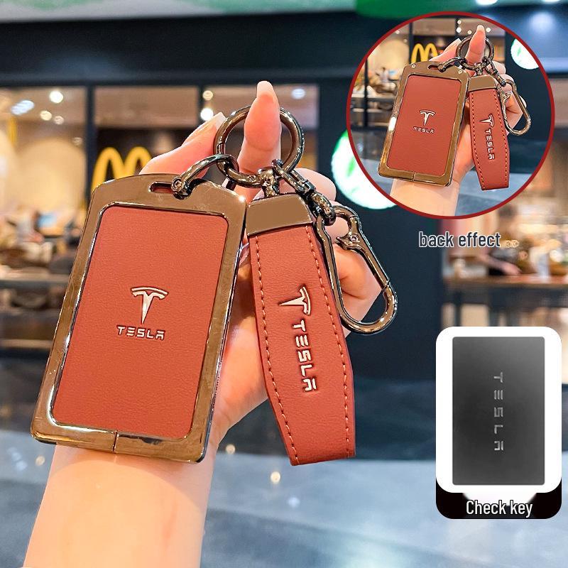 Tesla Card Key Case Model Y & 3: 2024 Leather & Metal Protective Shell Buckle Accessories