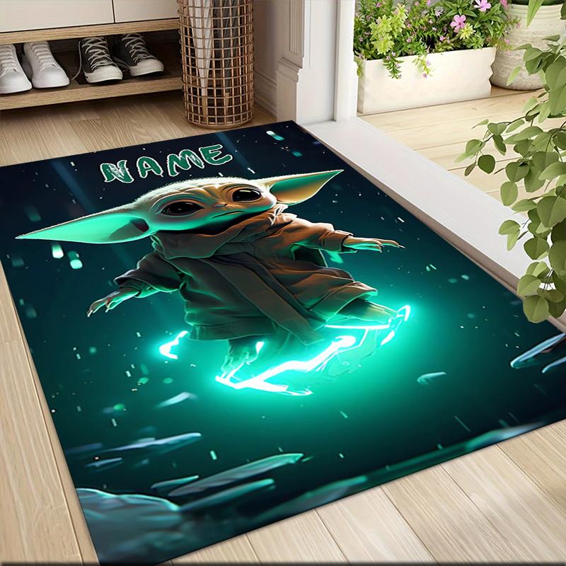 Custom Name Baby Yoda Lightsaber Adventure Carpet Rug Customizable Soft Washable Anti-Slip Home Living Room Sofa Mats Personalized Rug. 0909137