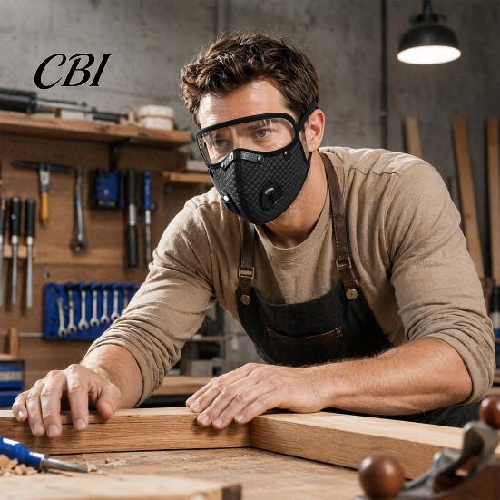 Woodworking Protective Mask Cycling Face with Filter & Breathing Valve, Reusable Carbon Dust Adjustable Goggles, Lightweight Protection Shield