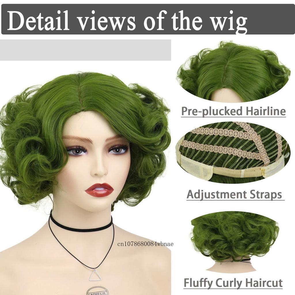 Olivgrüne Perücke für Frauen Synthetische Kurze Große Lockige Perücken Cosplay Halloween Kostümparty Flauschiger Stil Hochtemperaturfaser