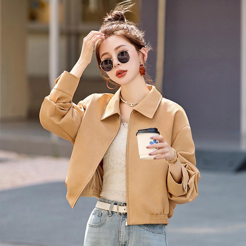 

Women s Retro PU Leather Jacket - Spring/Autumn 2025, Short Lapel, Casual Motorcycle Style (WA2515) M (90-120kg) чорний