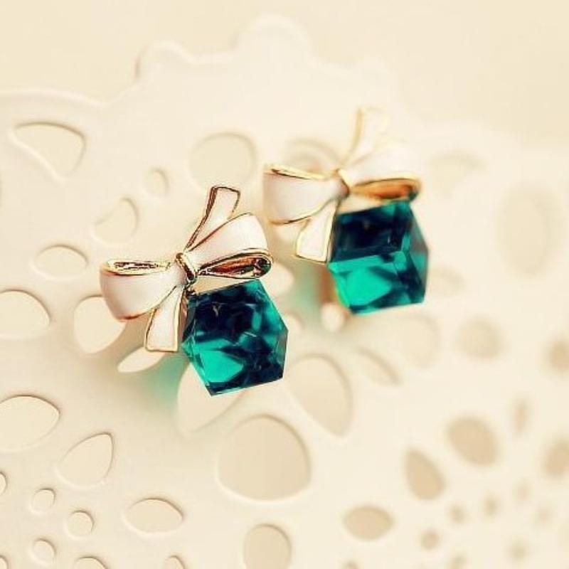 Crystal Block Bow Earrings For Women, Cute And Stylish Earrings, Versatile And Exquisite Accessories