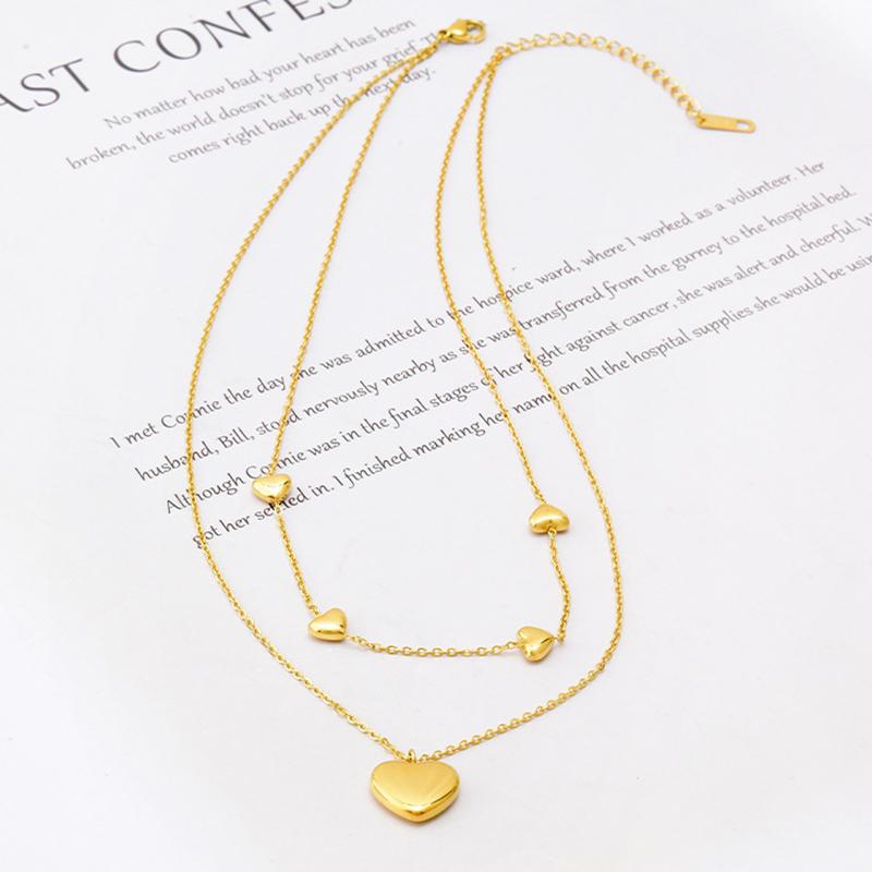 MEY Stainless Steel Gold Color New Heart Pandents Necklaces For Women Double Layer Choker Fashion Gift Jewelry