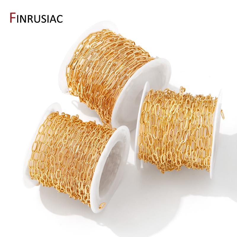 14K Gold Plated Brass Paperclip Link Chain Oval Link Cable Bulk Chain For DIY Jewelry Making Findings Handmade Crafts Components