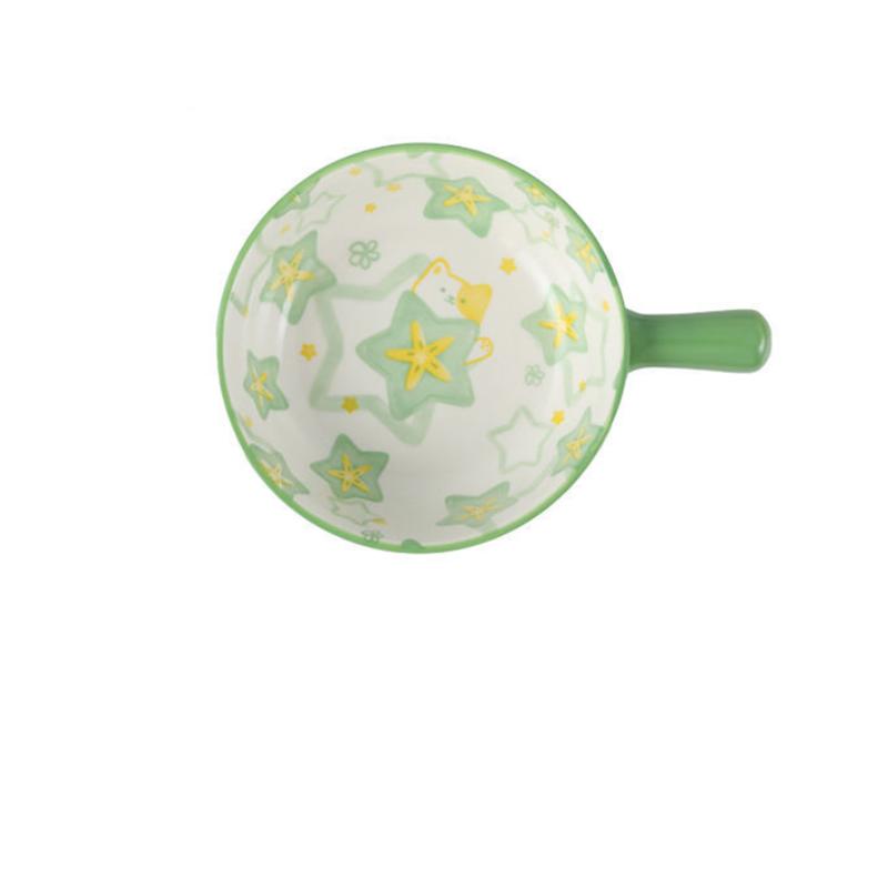 

Мультяшная миска для лапши быстрого приготовления, керамическая бытовая миска для фруктового салата, милая миска для выпечки с ручкой в ​​форме сердца для девочек, миска для фруктов зелёный