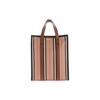 Iconic Stripe Canvas Vertical Tote Bag With Brown Leather Trim For Daily Use