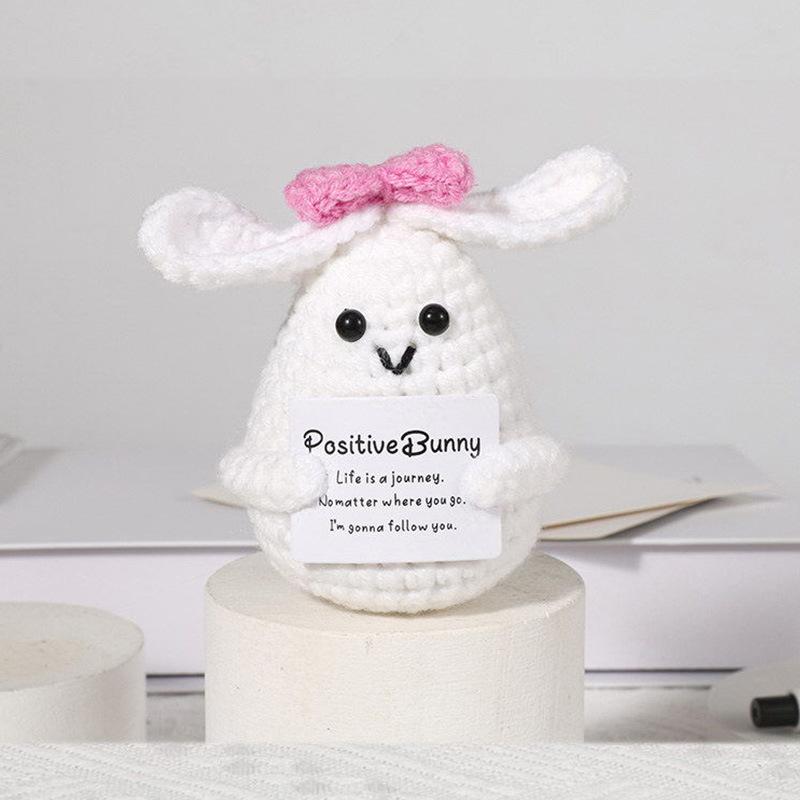 New Positive Energy Goose Hug Pocket Mini Handmade Plush Wool Knitting Doll with Card Funny Christams Gift Home Room Decoration