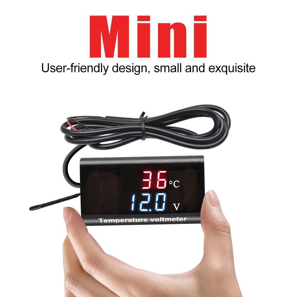 DC 12V 0.28 Inch Dual Display LED Digital Temperature Sensor Voltmeter Thermometer Voltage Meter Tester For Car Motorcycle
