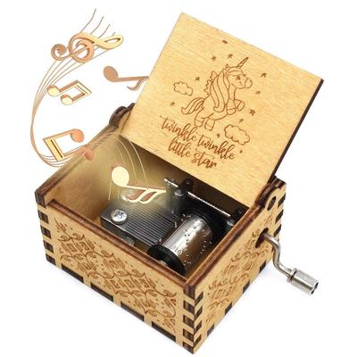 Hölzerne Uniq Geschnitzte Handkurbel Spieluhr mit Twinkle-Twinkle-Little-Star Thema